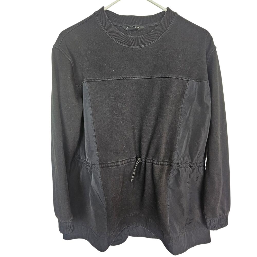 Athleta Womens Black Mixed Media Sweater Size M Drawstring Waist Active Athletic